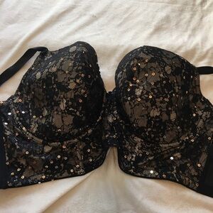 Cacique Black and Gold Structured Lace Bra